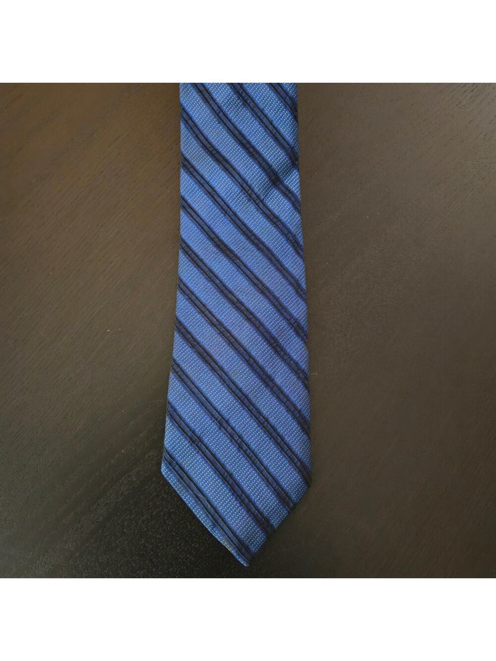 Dark Academia Preppy Vintage Christian Dior Silk Tie Blue Diagonal Stripe USA